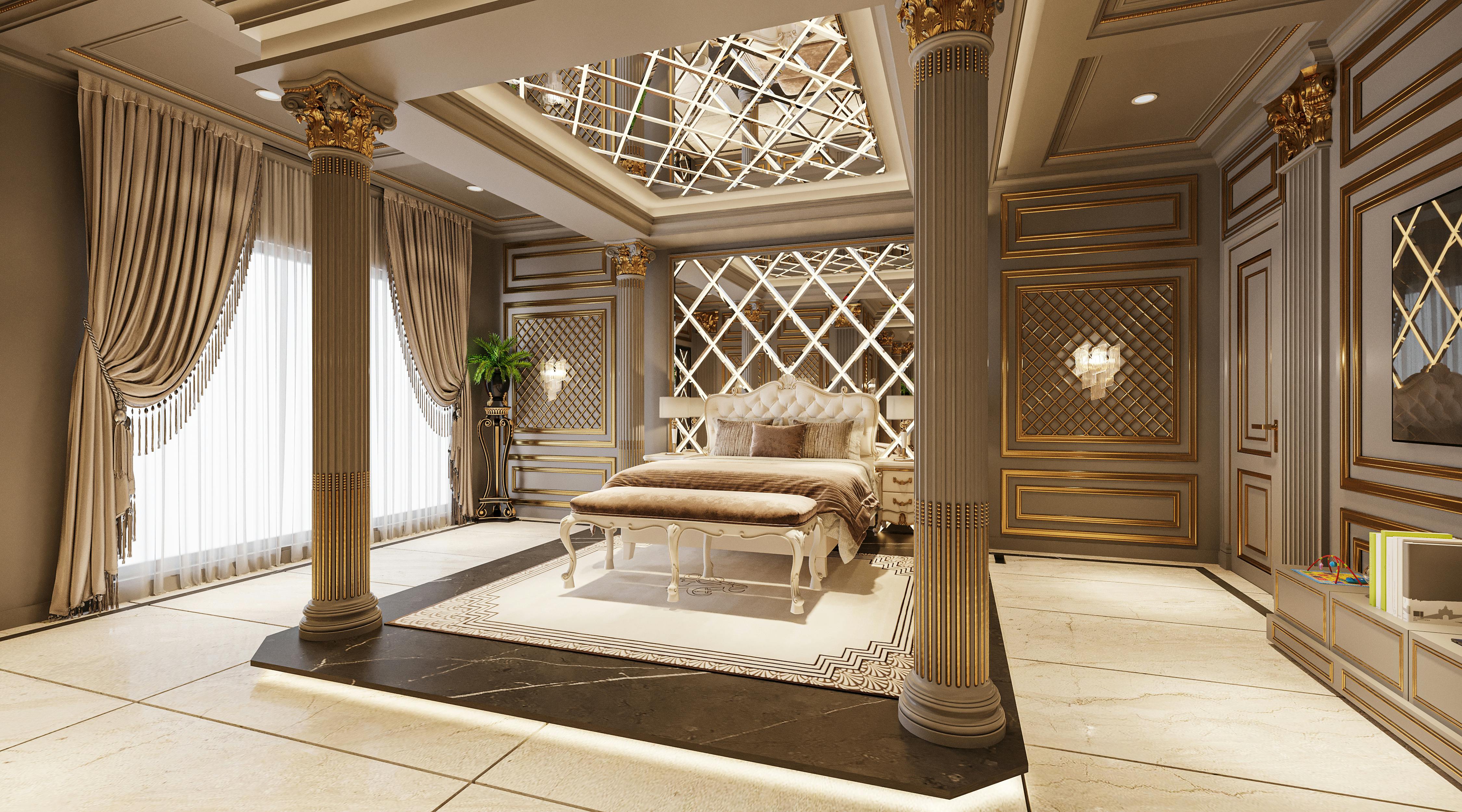 A refined bedroom interior with soft minimal home styling